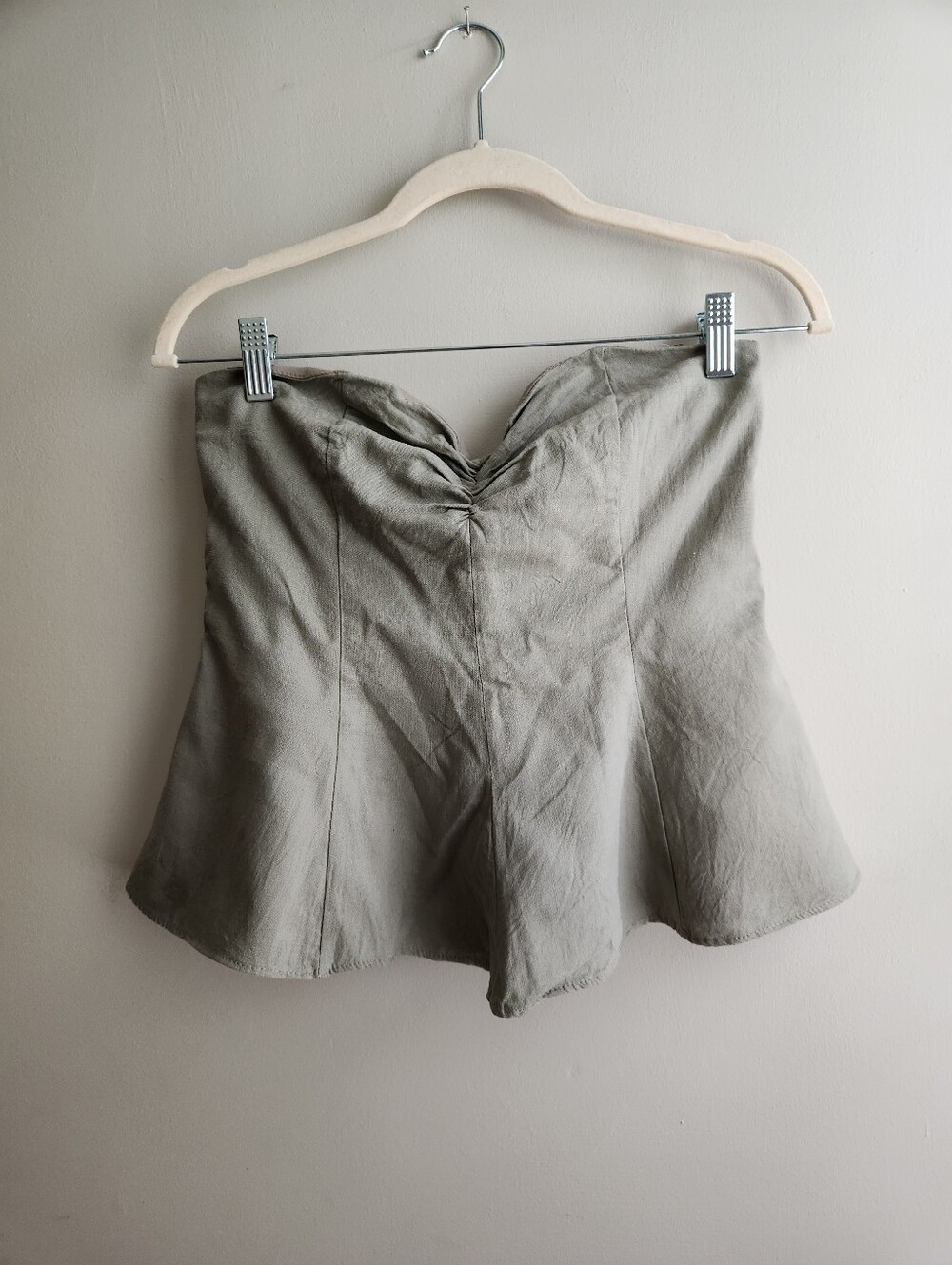 Zara Olive Green Linen Blend Strapless Tube Top